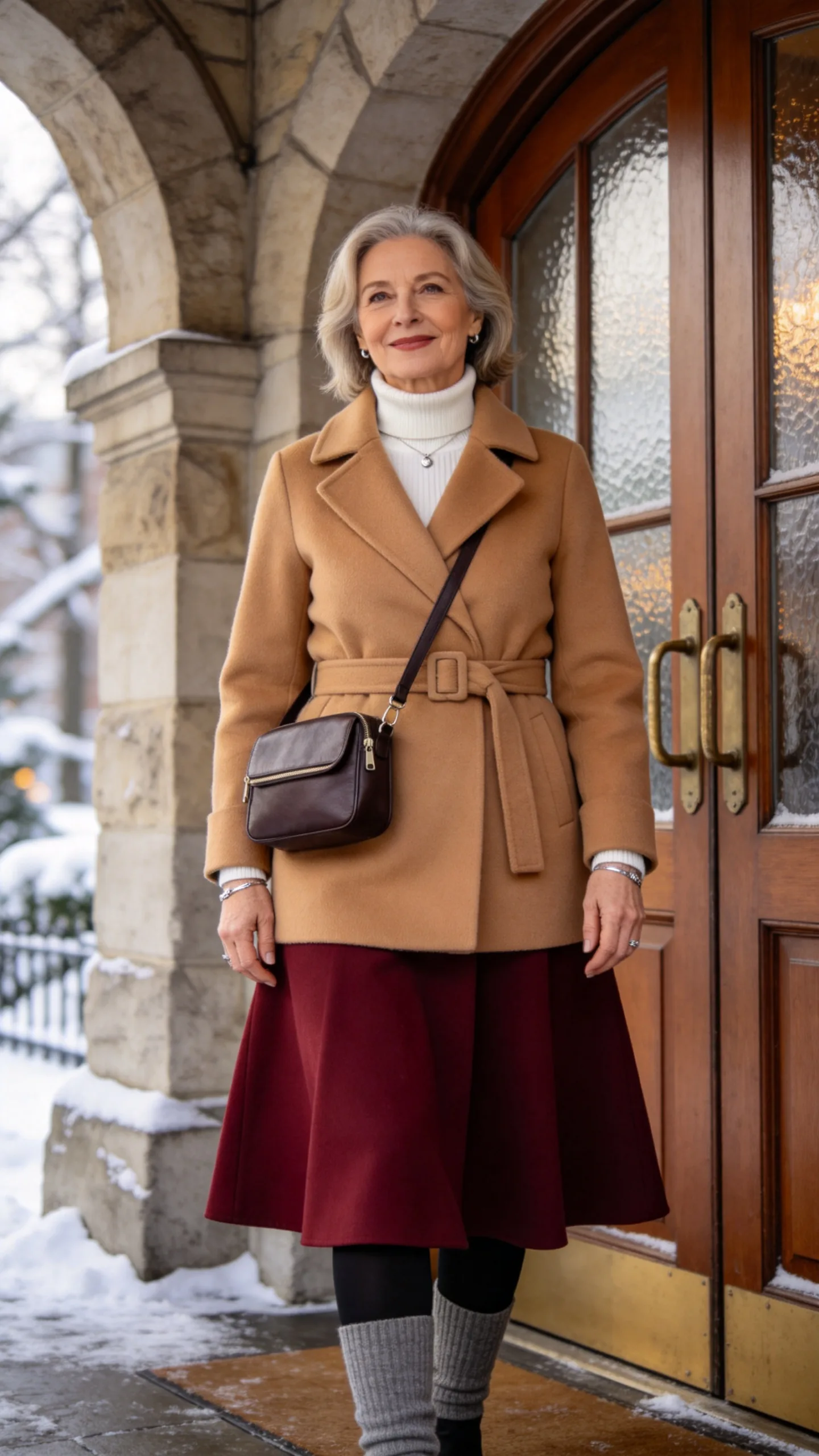 11. Midi Skirt With a Turtleneck and Belted Coat