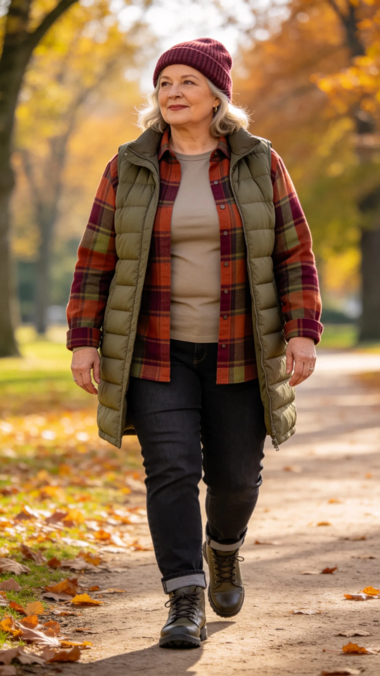 2. Quilted Vest With a Plaid Shirt