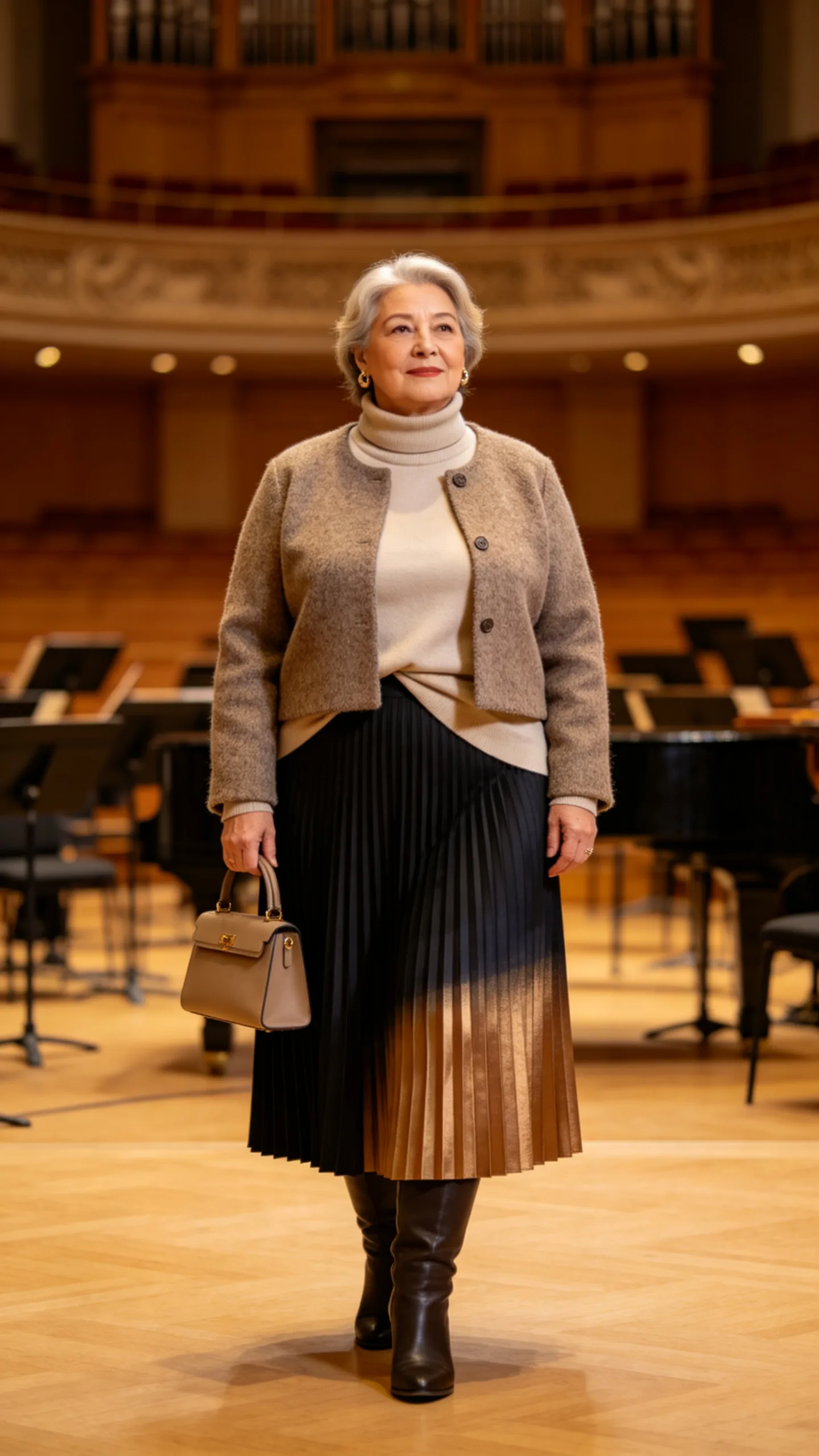 18. Relaxed Turtleneck With a Pleated Skirt
