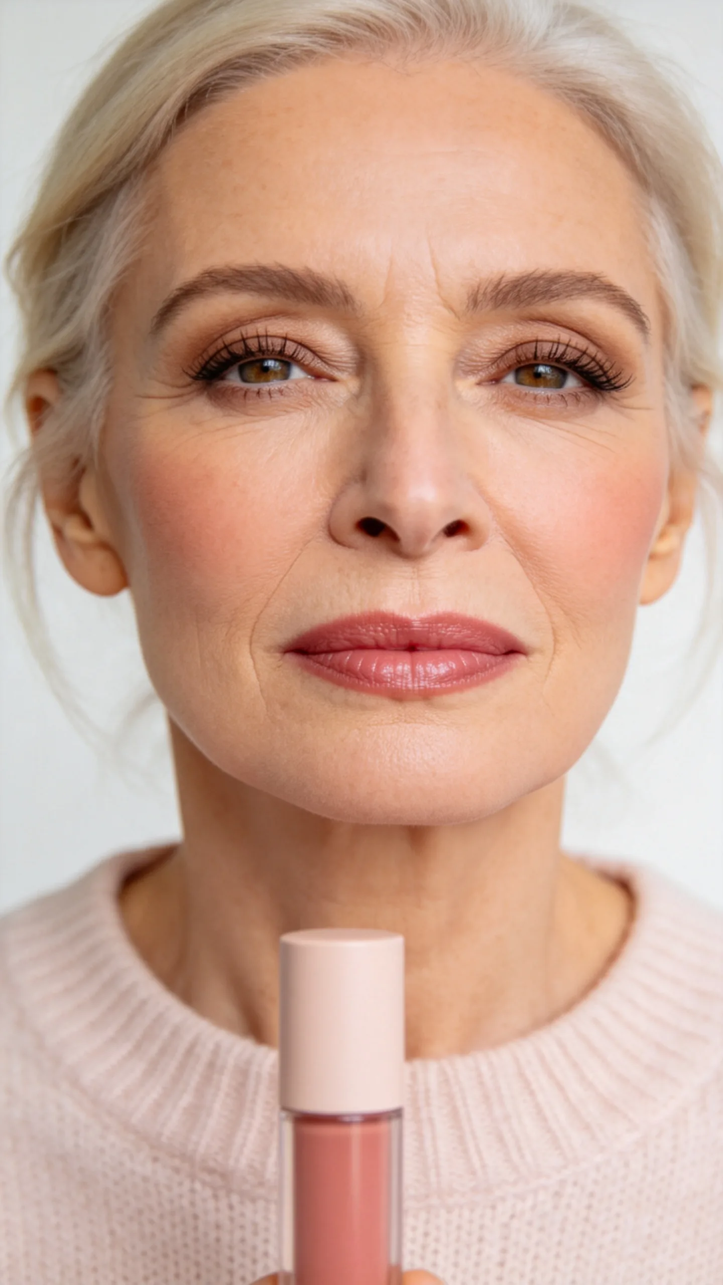 9. Rosy Cream Blush with Glossy Lips