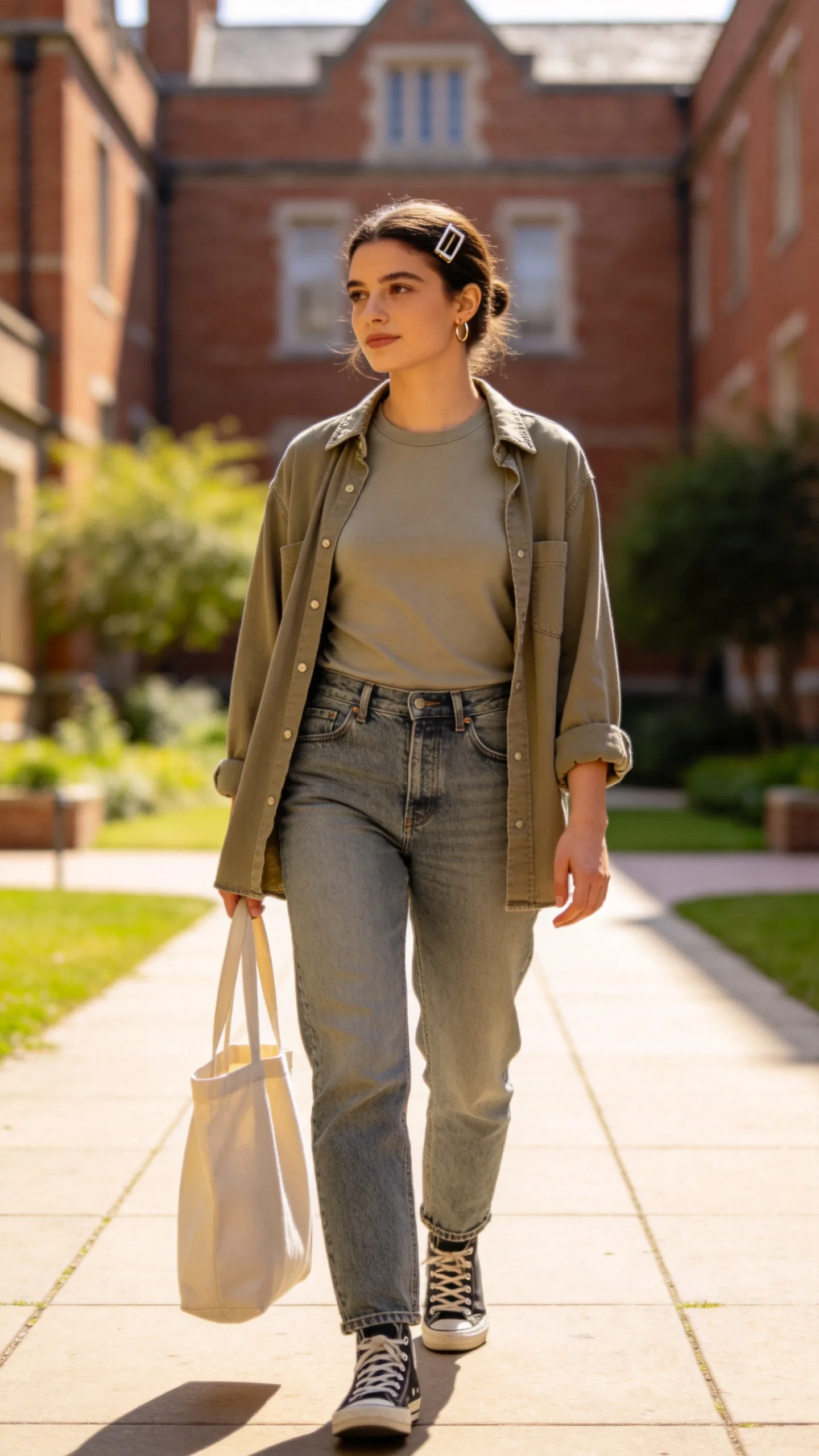 1. Straight-Leg Jeans With a Fitted Tee and Thrifted Button-Down