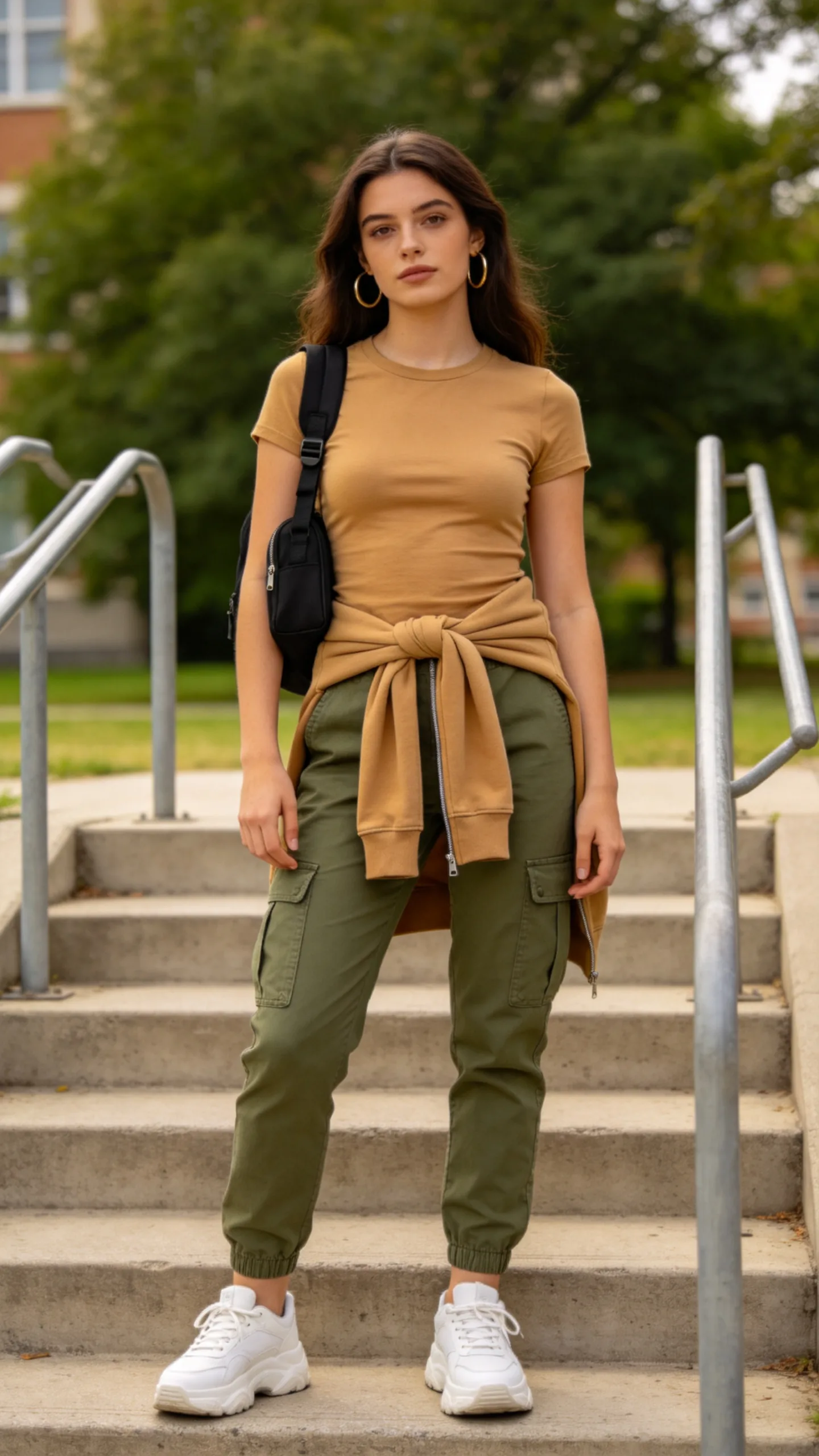 7. Cargo Pants With a Baby Tee and Chunky Sneakers