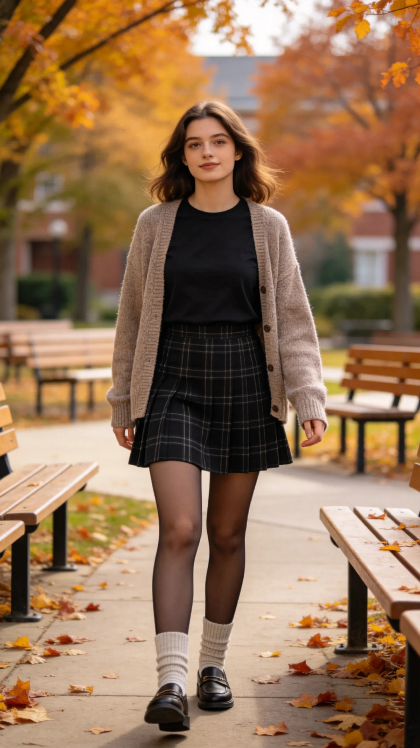 8. Pleated Mini Skirt With a Graphic Tee and Cardigan