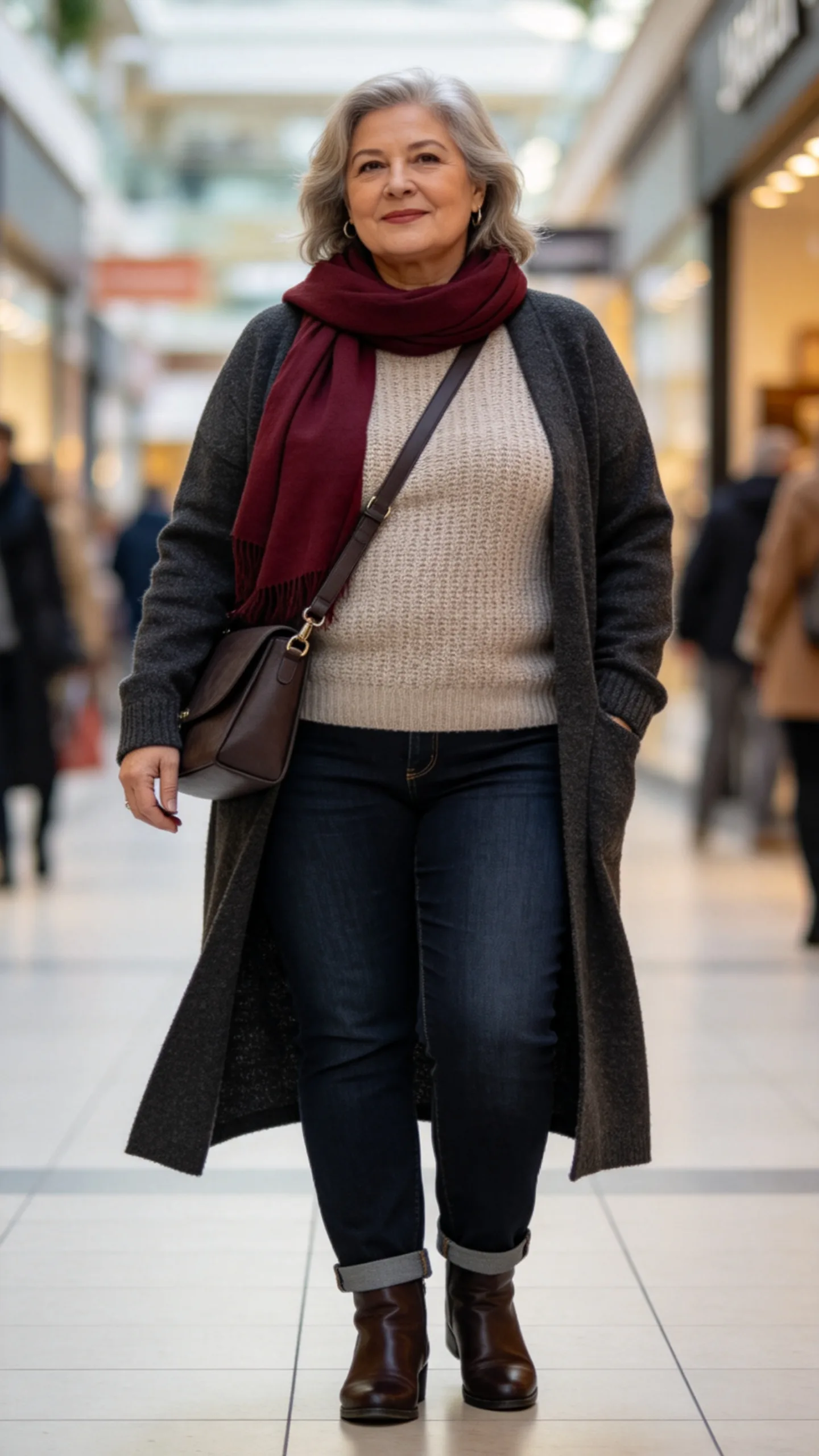 1. Straight-Leg Jeans with a Long Cardigan and Ankle Boots