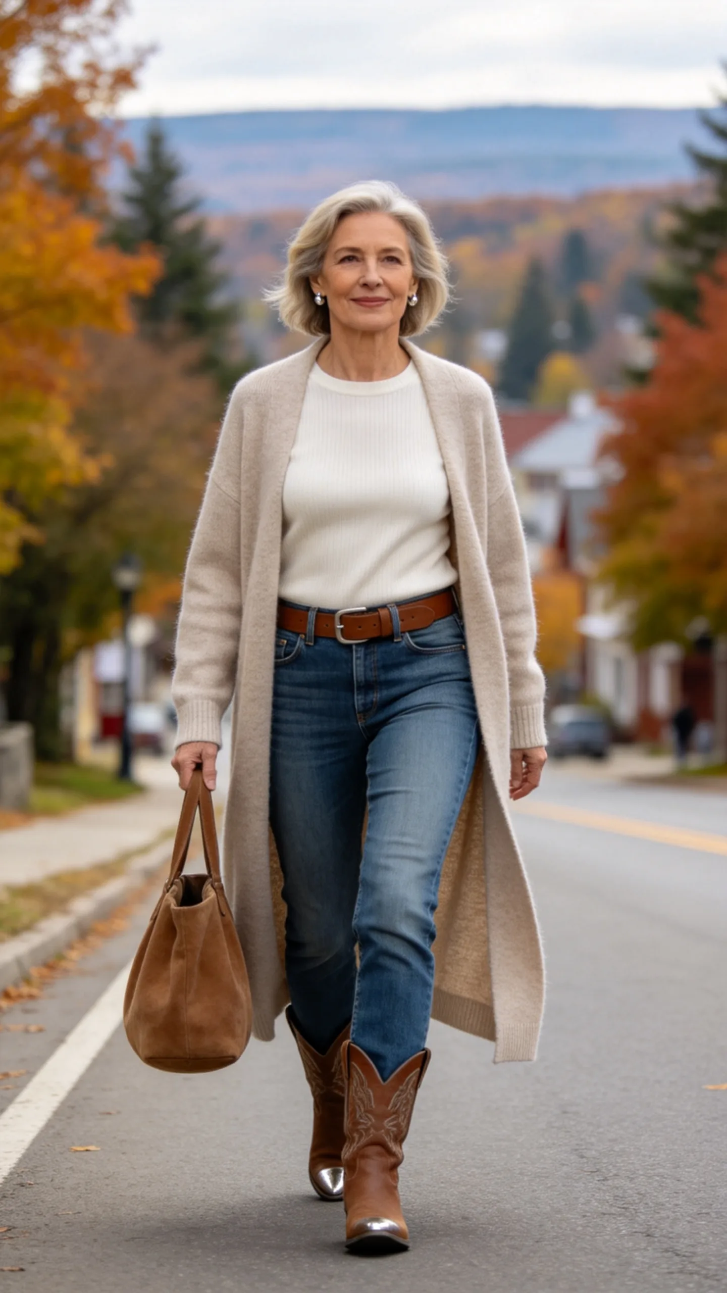 7. Long Cardigan With a Belt and Cowboy Boots