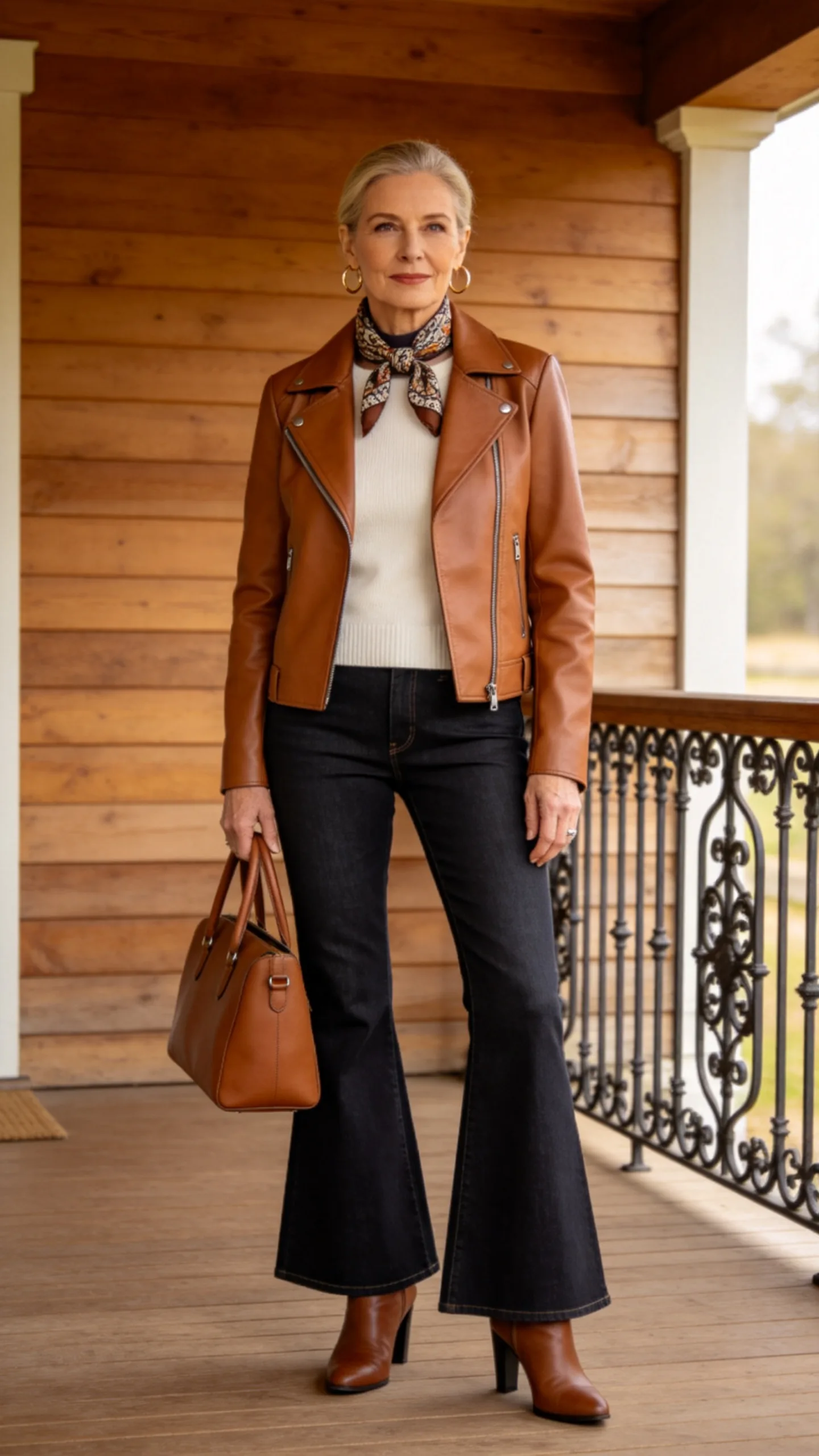14. Leather Jacket With an Ivory Knit and Flared Jeans